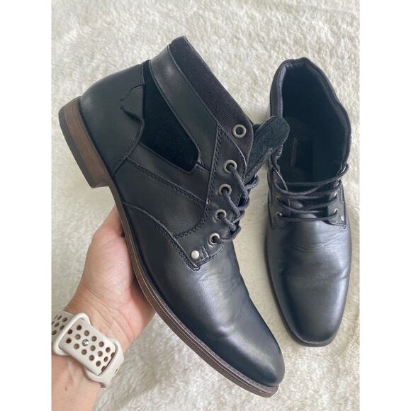 Restoration Vince Black Faux Leather Suede‎ Lace Up Low Boot Men’s Sz 10 - Picture 1 of 11